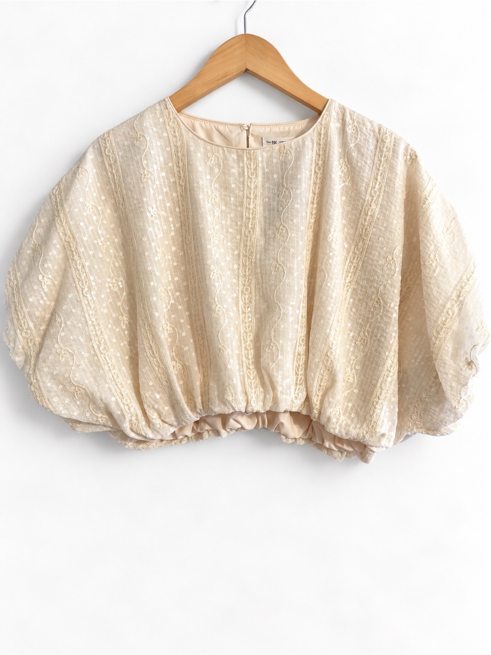 Free the Roses Cream Lace Balloon-Sleeve Crop Top